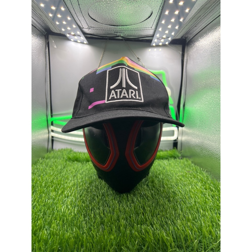 Atari Retro Gaming Logo Snapback Hat Black Rainbow Neon 80s Arcade Adjustable